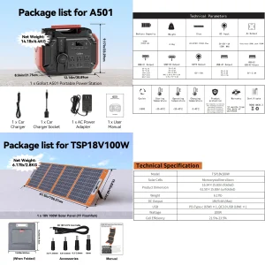 FF Flashfish A501 540Wh Portable Power Station with 100W Solar Panel